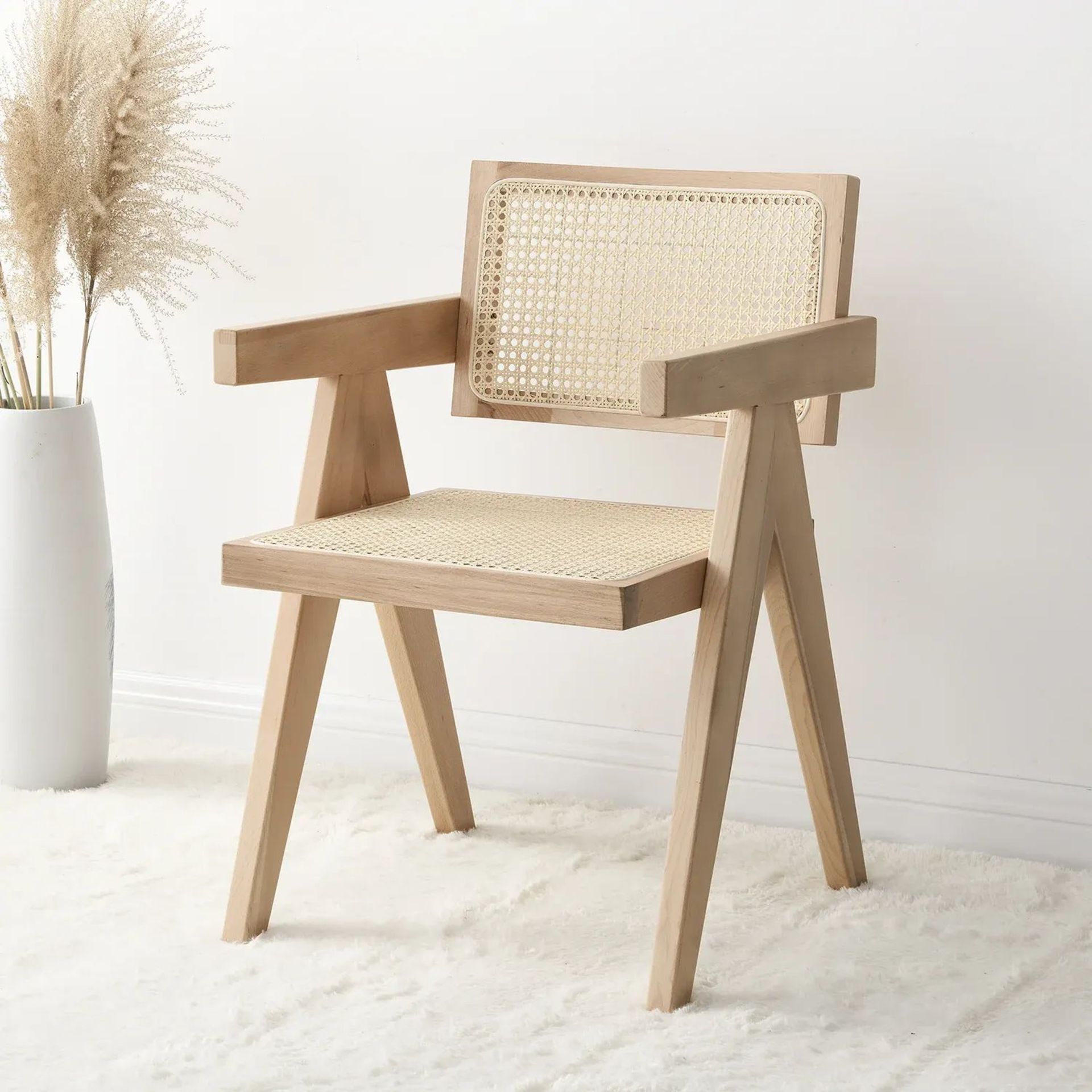 Jeanne Natural Colour Cane Rattan Solid Beech Wood Dining Chair. - SR25. RRP £199.99. The cane