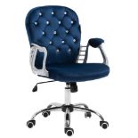 Blue Velvet Chesterfield Swivel Chair. - SR24. This stylish office chair features a diamante