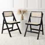 Frances Set of 2 Folding Cane Rattan Chairs, Black Colour. - SR24. RRP £209.99. With a solid beech