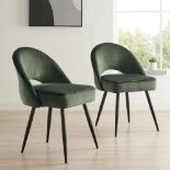 Oakley Set of 2 Dark Green Velvet Upholstered Dining Chairs with Contrast Piping. - SR25. RRP £249.