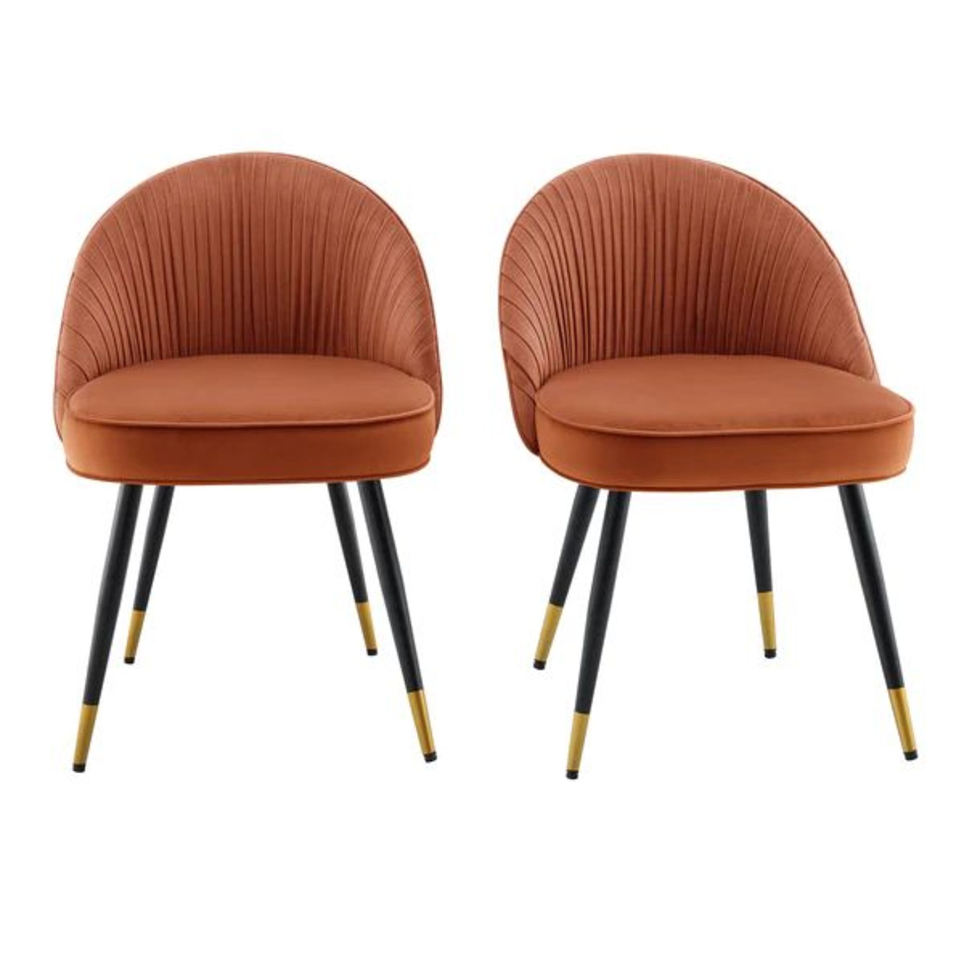 Miyae Set of 2 Pleated Burnt Orange Velvet Upholstered Dining Chairs - SR24. RRP £249.99. Velvet- - Image 2 of 2