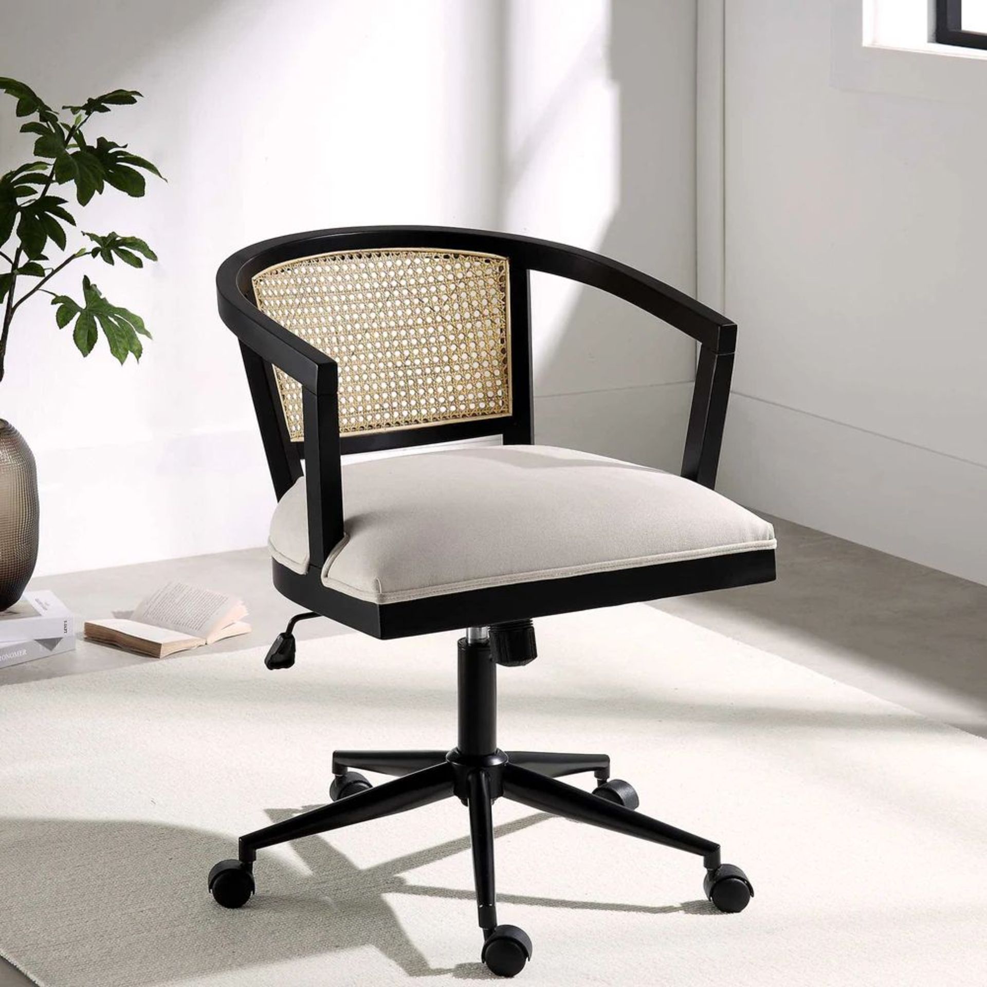 Lucia Natural Cane Swivel Desk Chair. - SR24. The chair features a beautiful clam shell design