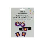 48 X NEW PACKAGED TESCO CELEBRATE MAKE YOUR OWN SUPER HERO DRESS UP KITS. INCLUDES BELT,