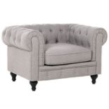 Chesterfield Fabric Armchair Light Grey. - SR6. RRP £549.99. Characterised by a sweeping