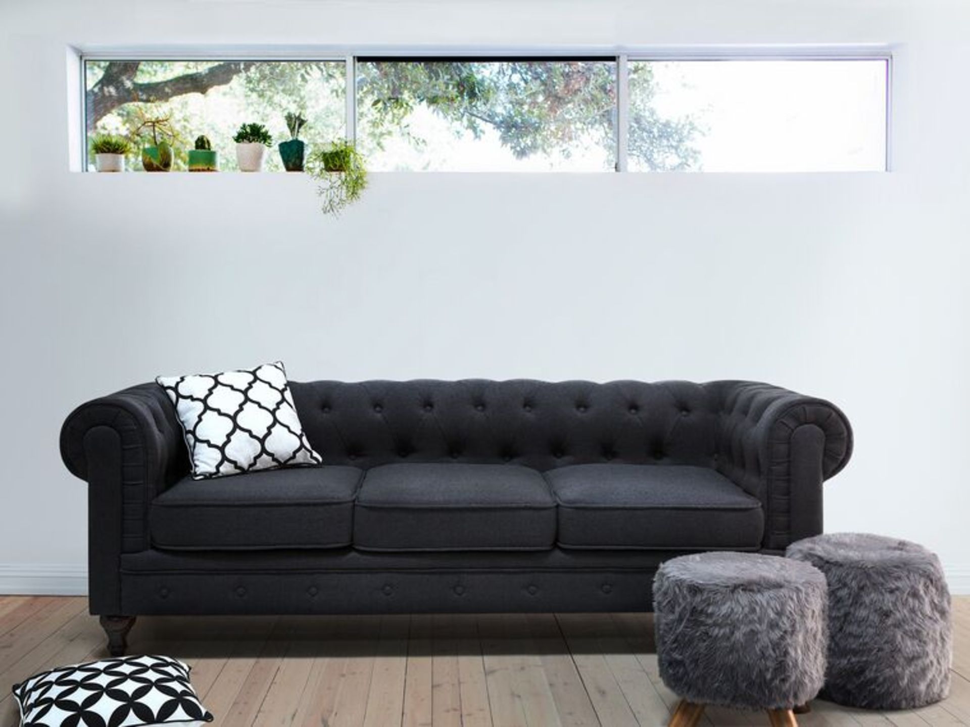 Chesterfield 3 Seater Fabric Sofa Graphite Grey. - SR6. RRP £819.99. This sofa with classic