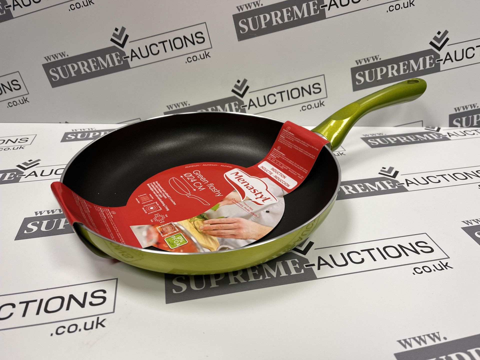 15x BRAND NEW MENASTYL 24cm Aluminium Frying Pan In FLASHY GREEN. RRP £18.99 EACH. (R16-12). The