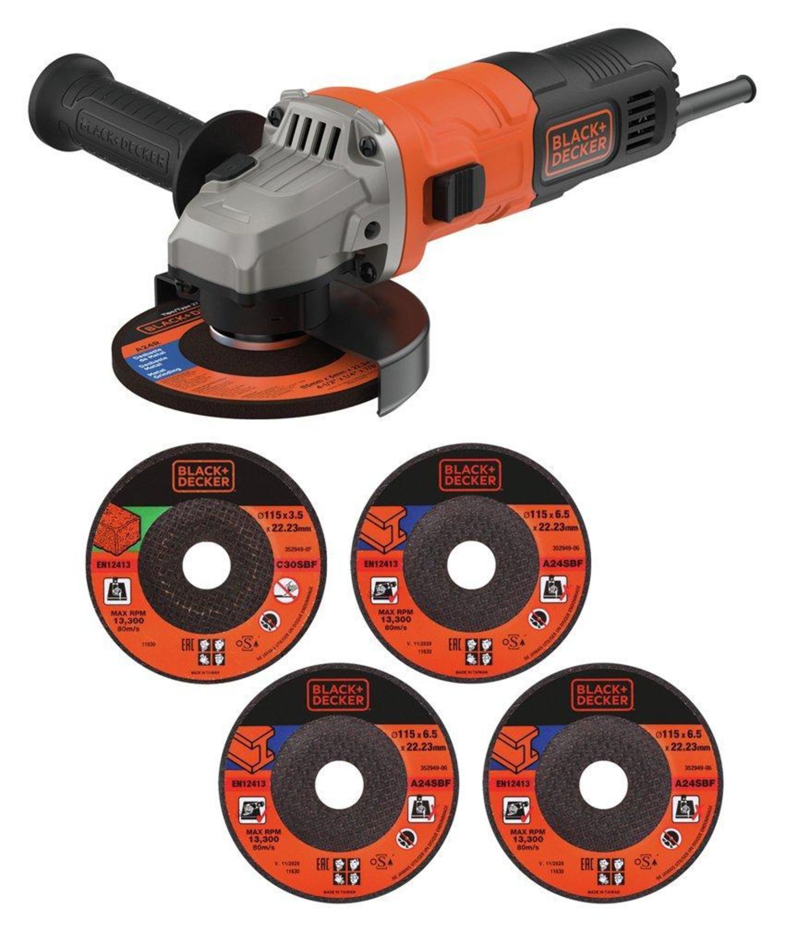 Black and Decker BEG010A5 Angle Grinder + 5 Discs 115mm - SR43.The BEG010A5 is a 115mm (4 1/2")