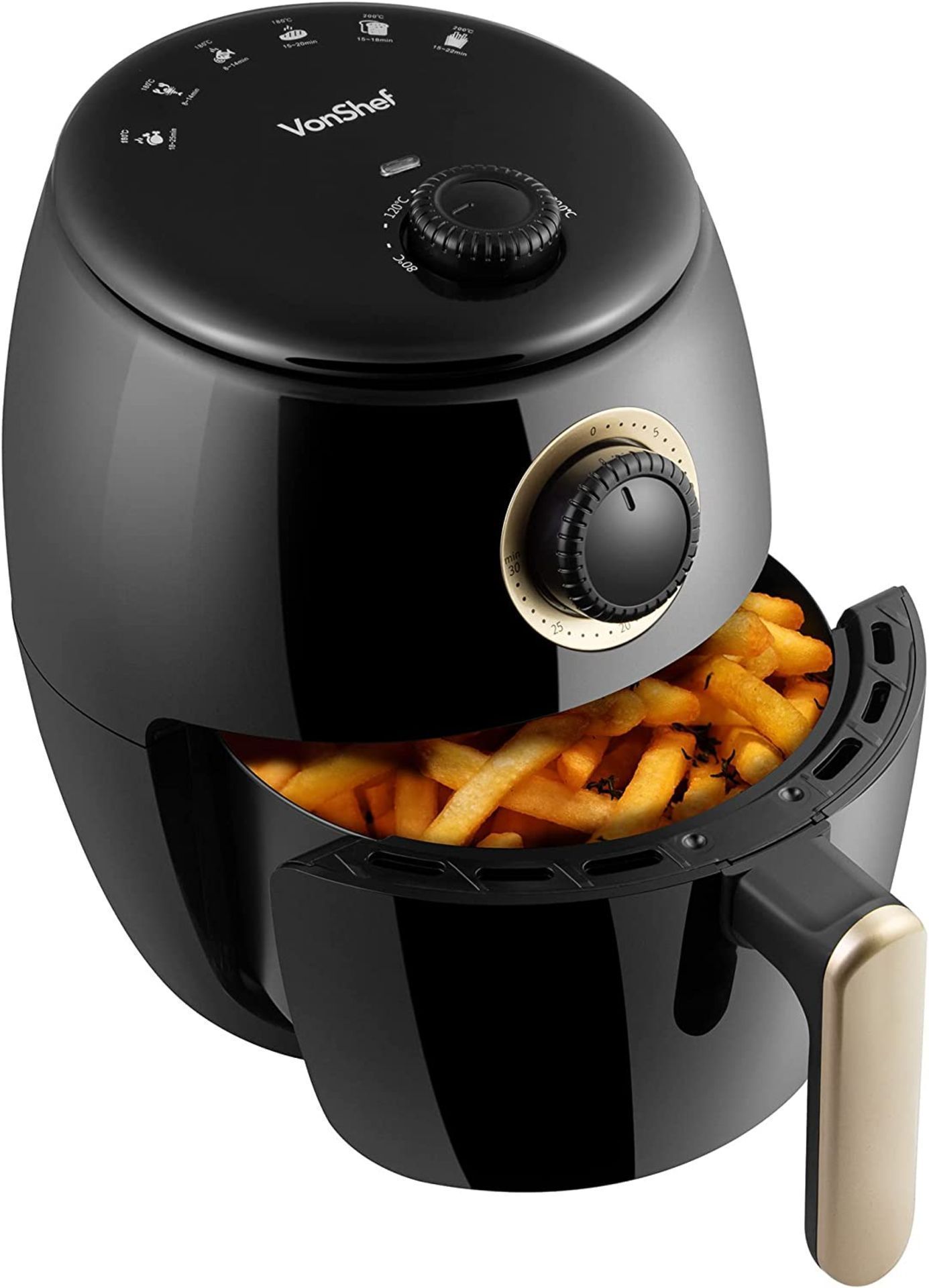 BRAND NEW 2L 1000W AIR FRYER WITH AUTOMATIC SHUT OFF AND READY ALERT, ADJUSTABLE TEMPERATURE BETWEEN