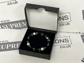 NEW & BOXED Silver & Black Swarovski Crystal Bead Bracelet. RRP £80. (ofc)