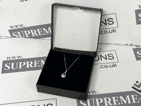 NEW & BOXED 9 CARAT White Gold Figure Of 8 Cubic Zirconia Pendant Necklace. RRP £165. (ofc)