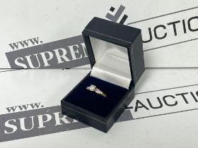 NEW & BOXED GOLD PLATED Sterling Silver & Cubic Zirconia Round & Baquette Ring. RRP £175. (ofc)