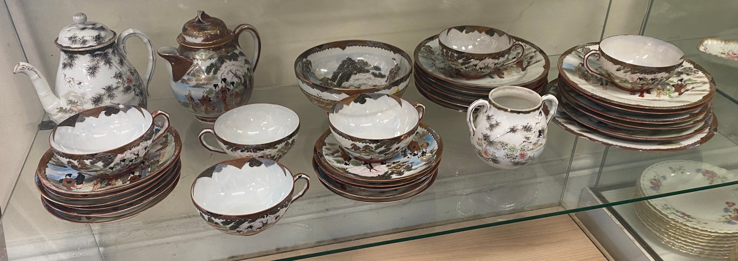 Vintage Japanese eggshell part tea service to include teapot, cups, saucers jug etc