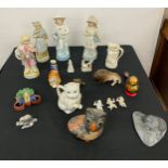Large selection of assorted figures includes animal figures, cat tea pot etc