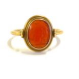 Antique unmarked gold carved carnelian intaglio ring