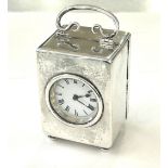 Edwardian silver bedroom carriage clock. Hall marks London 1911 makers initials GN. Measures