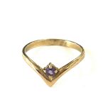 9ct gold Amethyt wishbone ring, UK size N, approximate weight 1.5g