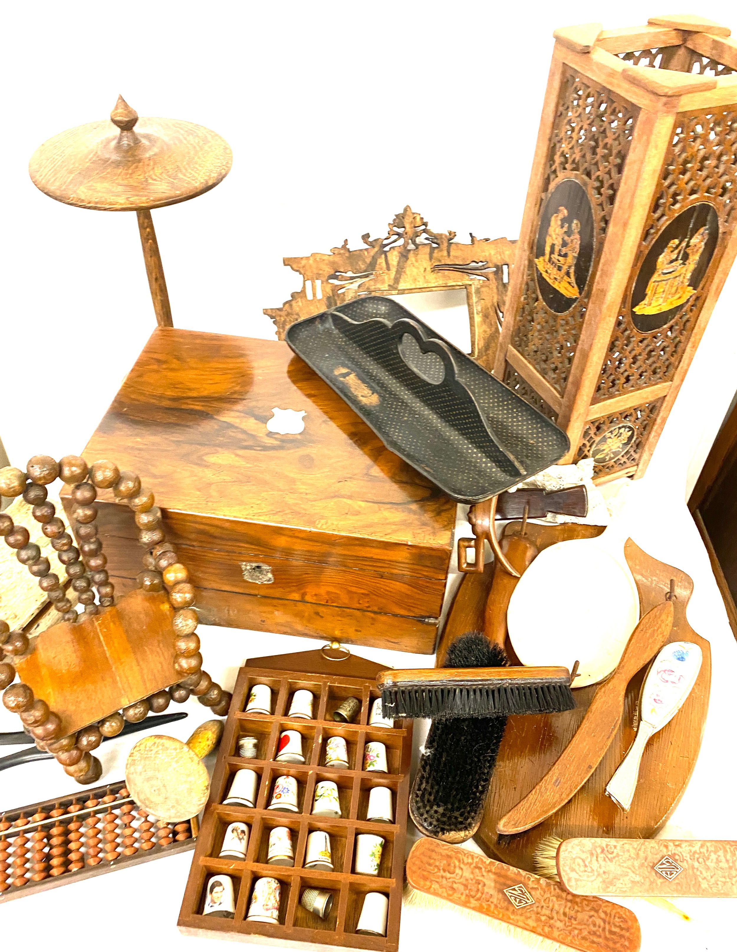 Large selection of assorted wooden items includes lamp Writing box, small chair etc - Image 3 of 4