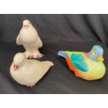 Hollohaza Hungarian porcelain vintage 1950s large coloured Duck, Vintage Pair Casa Puop ceramic