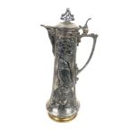 W.M.F art nouveau plated claret jug measures approx 16.5 inches tall