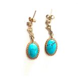 9ct gold turquoise earrings. Weight approx 3.4 grams Drop 2.9 cm