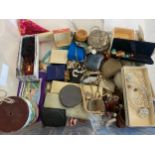 Selection of costume jewellery, brush, scissors holders etc