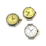 Three antique WW1 era silver cased wristwatch heads