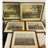 Selection of vintage and later hunting scene prints largest measures approx 22 inches wide 17 inches