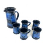 Studio pottery Ewenny pottery wales water jug set with 6 cups