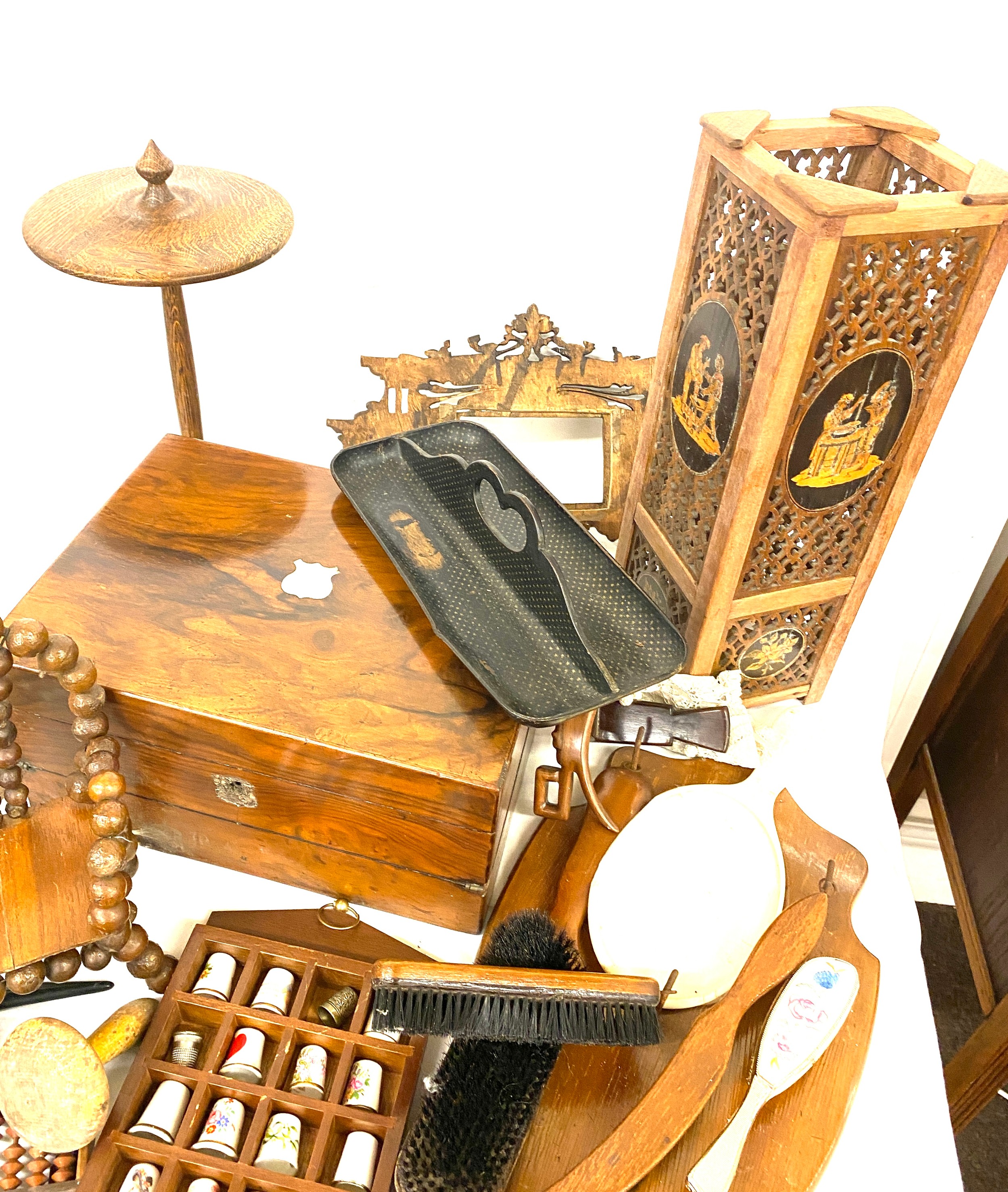 Large selection of assorted wooden items includes lamp Writing box, small chair etc - Image 4 of 4