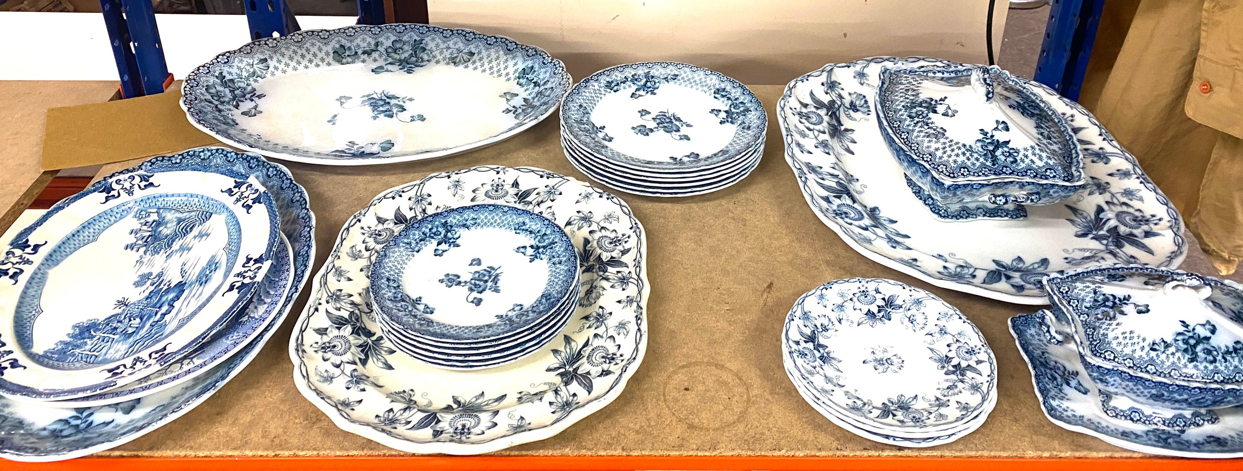 Large selection of blue and white pottery to include meet plates, Tureens etc