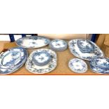 Large selection of blue and white pottery to include meet plates, Tureens etc