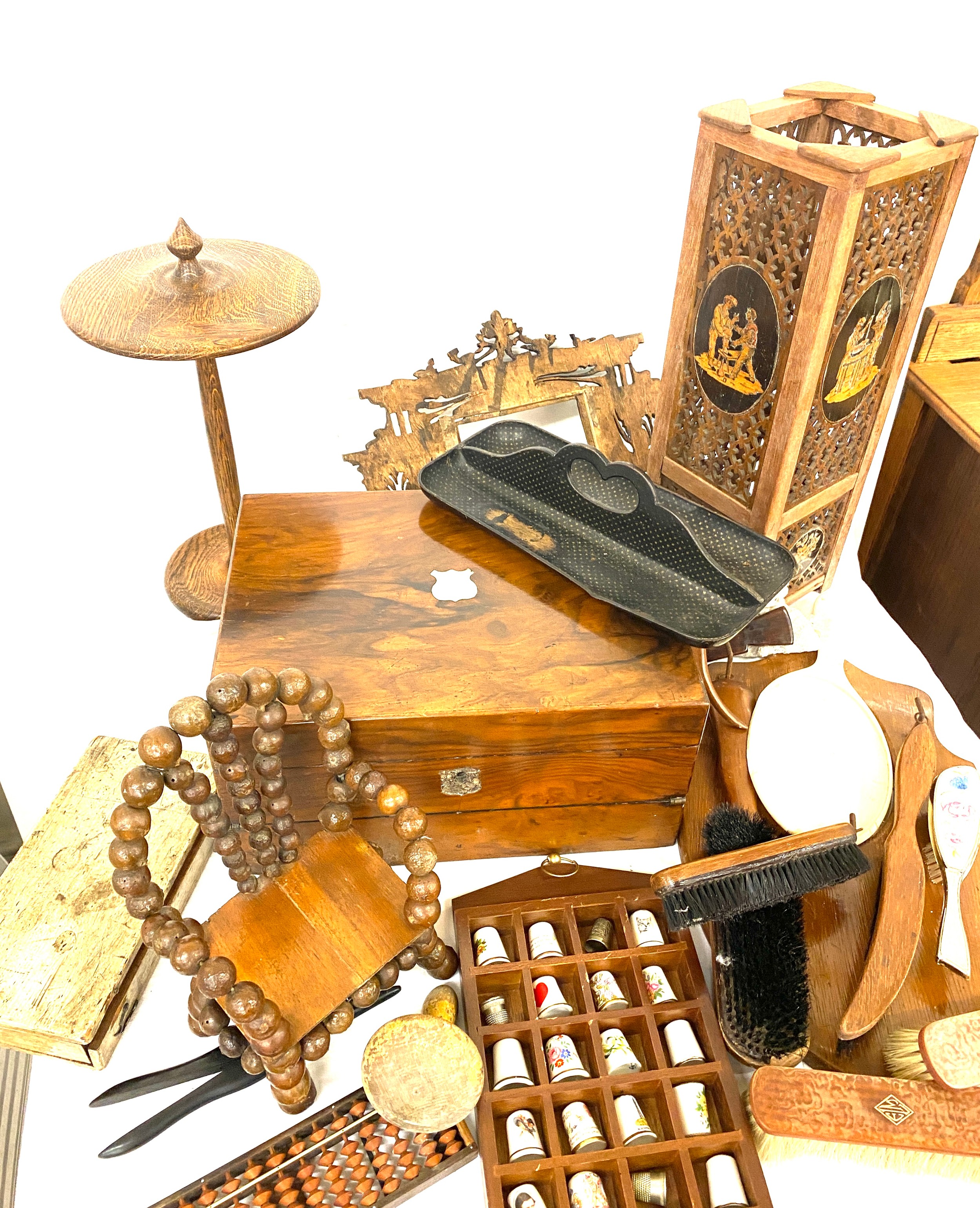 Large selection of assorted wooden items includes lamp Writing box, small chair etc - Image 2 of 4