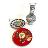 3 Pieces of foreign pottery includes vase and plate