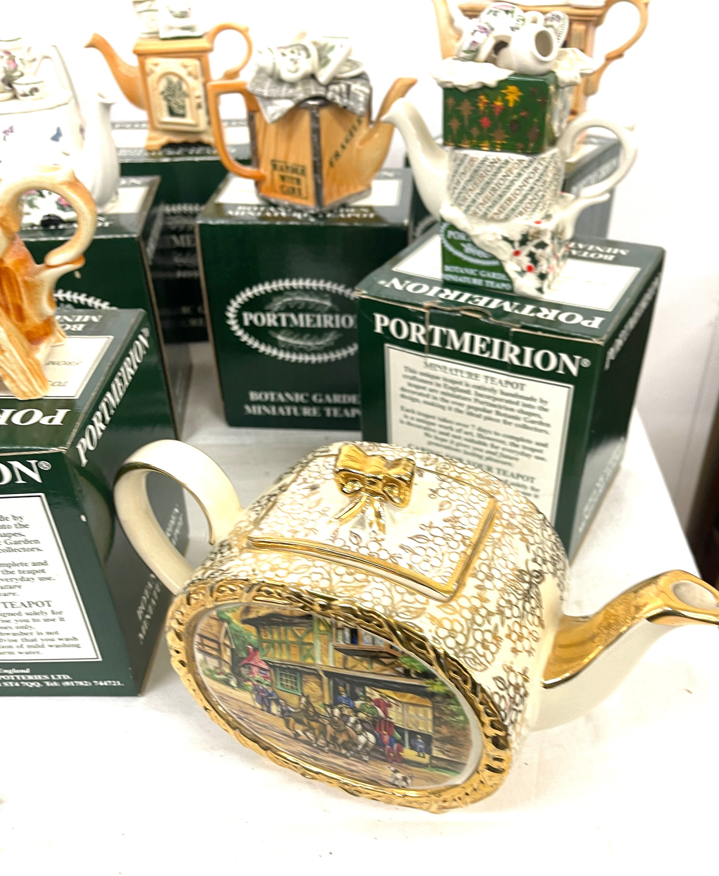 Selection of tea pots to include eight boxed Portmeirion miniature tea pots, Sandler tea pot and a - Image 5 of 7