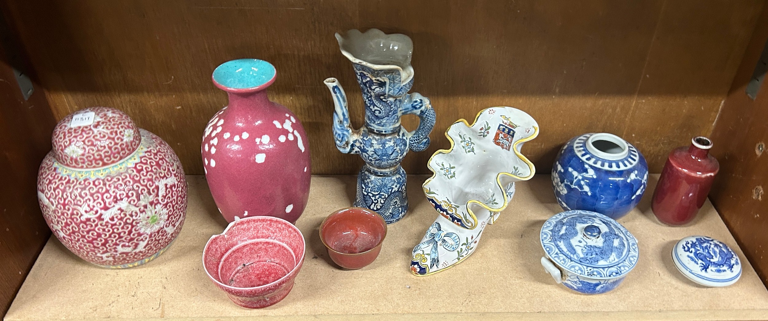 Selection oriental pottery to include ginger jar, vases etc