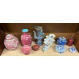 Selection oriental pottery to include ginger jar, vases etc