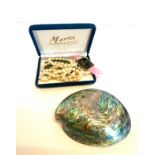 Vintage Marta costume pearl necklace, large Abalone shell, approximate shell measurements: 5 inches