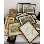 Selection of ornate frames, prints within frames to include Ascot Heath races, Training G.Hunt etc