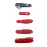Selection of 5 Swiss army pocket knives