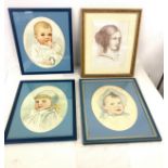 1920s Watercolour infant paintings and 4 possible pencil drawings of a girl largest measures 14