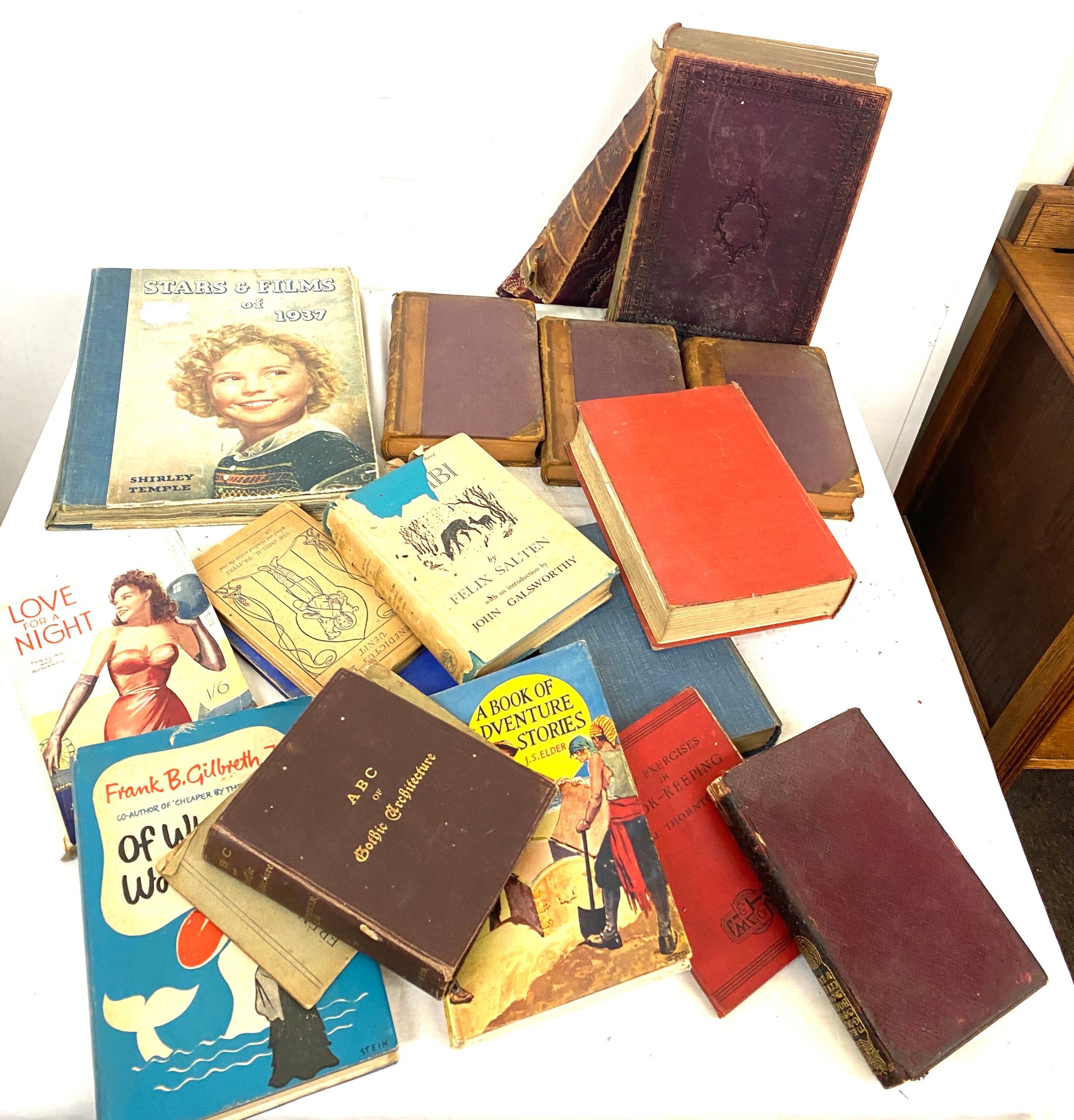 Selection of vintage books to include stars and films of 1937, antique bible etc