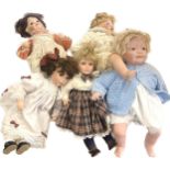 Selection of 5 vintage pot dolls to include Leonardo Collection etc