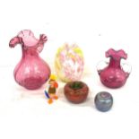 Selection of vintage art glass includes Cranberry glass, Murano etc