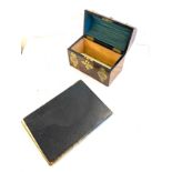 A satinwood blotting pad and a satinwood tea caddy ( possibly ) both with brass bounds- no key