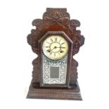 Vintage mahogany carved 2 key hole mantel clock, untested