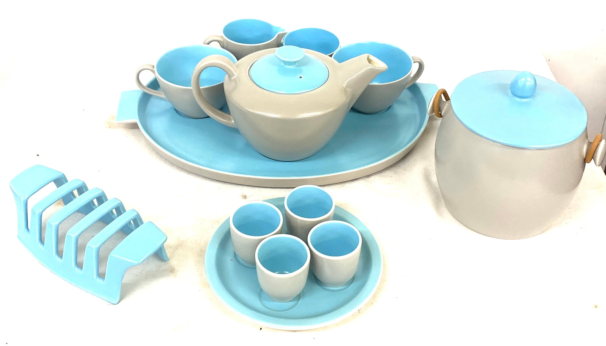 Selection of Poole pottery twin tone Breakfast set includes Duo set on a tray, egg cups