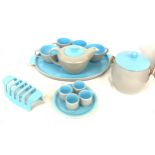 Selection of Poole pottery twin tone Breakfast set includes Duo set on a tray, egg cups