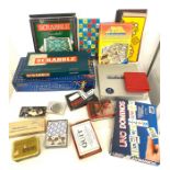 Tray of playing cards, board games, scrabble vintage games etc