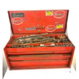 Vintage Snap on red metal tool chest with various contents