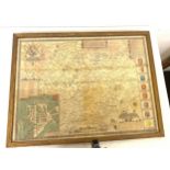 Antique framed map county of Leicester Performed by John Speed measures approx 22 inches wide 17